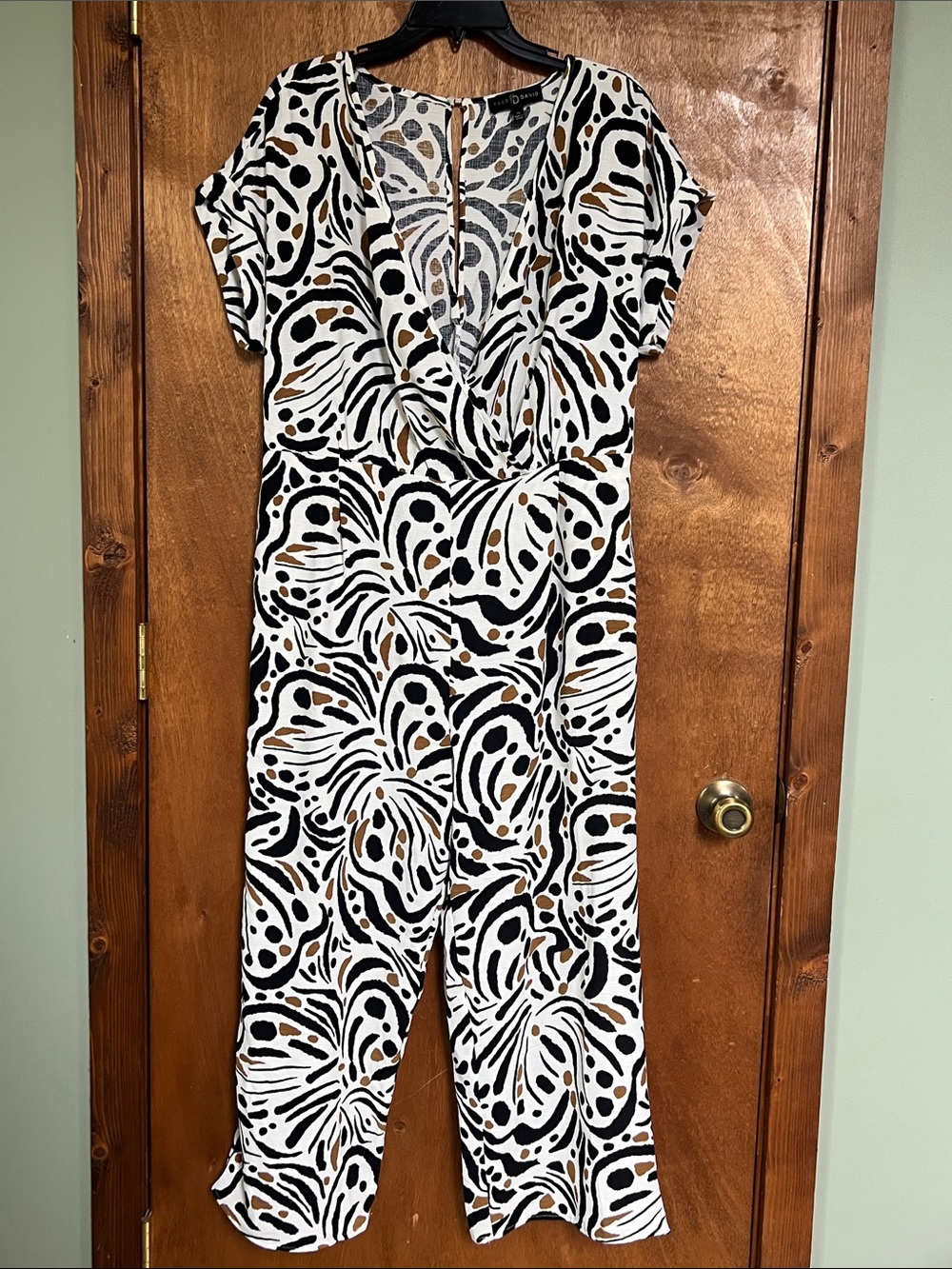 Fred David Black, White & Brown Abstract Print Jumpsuit